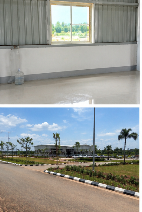 BIAL Airport, Bengaluru — Finished sliding window glazing with skirting and external site view of the completed block