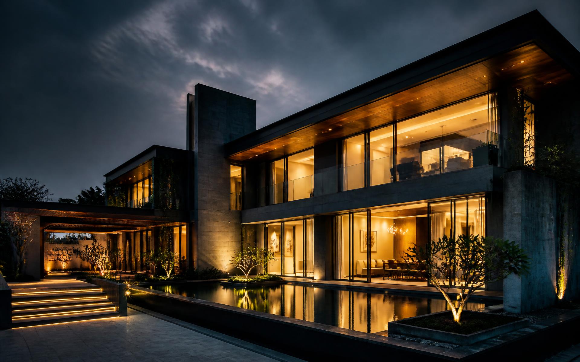 Luxury contemporary villa designed and built by STYLEZ N CLASSY in Karnataka