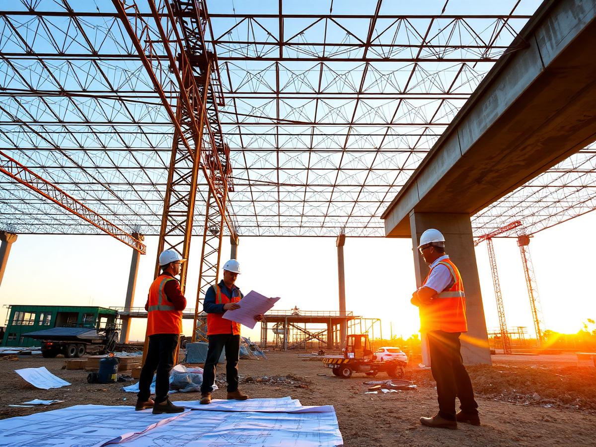Engineers reviewing structural drawings on a STYLEZ N CLASSY construction site